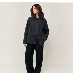 Henriette Steffensen Copenhagen Hooded Wrap Fleece Jacket Charcoal L EU US M